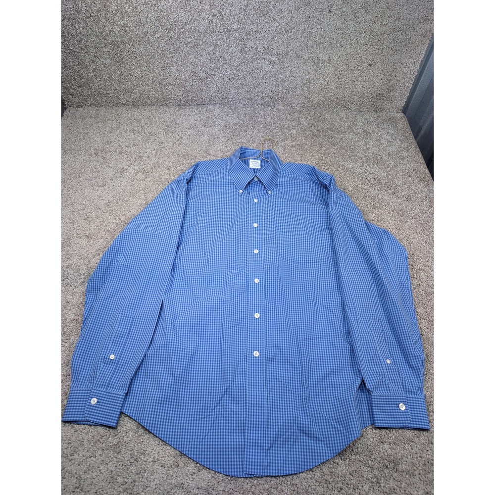 Brooks Brothers Original Polo Shirt Mens XL Slim Fit Blue‎ Gingham Check Button